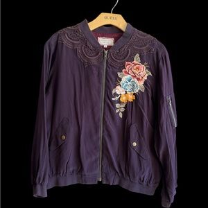 Johnny Was Women's Purple Floral Embroidered Bomber Jacket